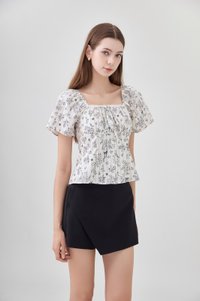 Bristol Printed Ruched Top In Black