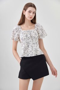 Bristol Printed Ruched Top In Black