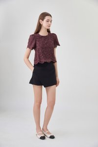 Delilah Eyelet Scallop Top In Brown