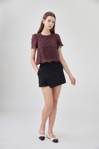Delilah Eyelet Scallop Top In Brown