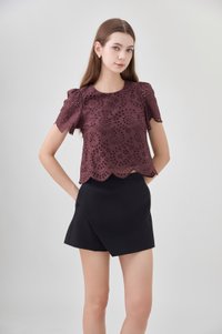 Delilah Eyelet Scallop Top In Brown