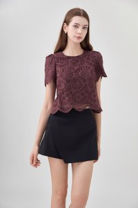 Delilah Eyelet Scallop Top In Brown
