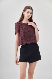 Delilah Eyelet Scallop Top In Brown