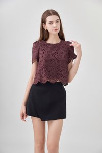 Delilah Eyelet Scallop Top In Brown