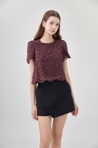 Delilah Eyelet Scallop Top In Brown