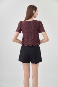 Delilah Eyelet Scallop Top In Brown