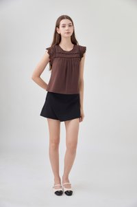Araceli Crochet Lattice Top In Brown