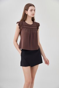 Araceli Crochet Lattice Top In Brown