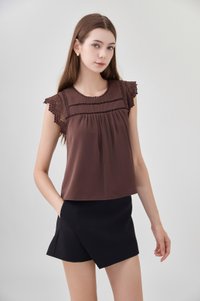Araceli Crochet Lattice Top In Brown