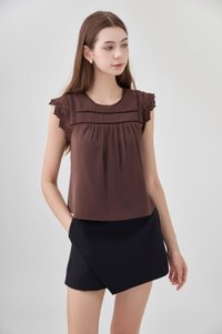 Araceli Crochet Lattice Top In Brown