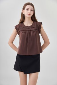 Araceli Crochet Lattice Top In Brown
