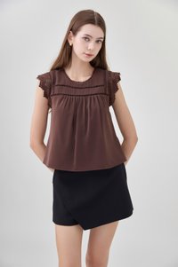 Araceli Crochet Lattice Top In Brown
