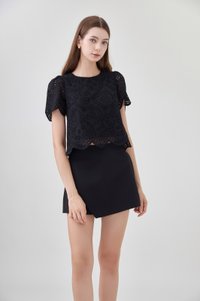 Delilah Eyelet Scallop Top In Black