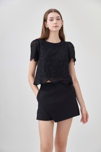 Delilah Eyelet Scallop Top In Black