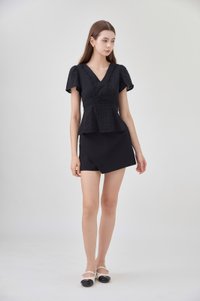 Lia Swiss Dot Crochet Top In Black