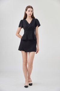 Lia Swiss Dot Crochet Top In Black