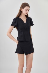 Lia Swiss Dot Crochet Top In Black