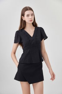 Lia Swiss Dot Crochet Top In Black