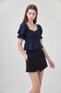 Ariyah Smocked Ruched Ruffles Top In Navy