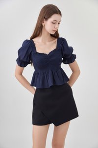 Ariyah Smocked Ruched Ruffles Top In Navy