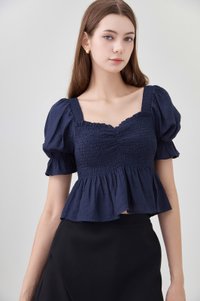 Ariyah Smocked Ruched Ruffles Top In Navy