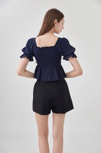 Ariyah Smocked Ruched Ruffles Top In Navy