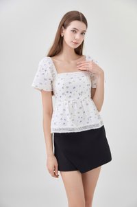 Alexandria Embroidery Babydoll Top In Lavender Bloom