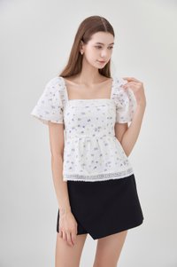 Alexandria Embroidery Babydoll Top In Lavender Bloom