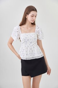 Alexandria Embroidery Babydoll Top In Lavender Bloom