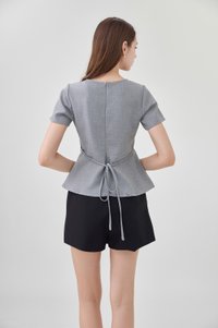 Fae Faux Wrap Peplum Top In Slate Grey