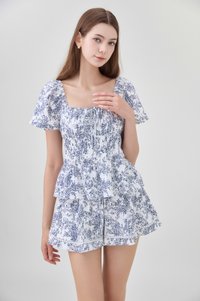 Emelia Toile Drawstring Crochet Short In Navy