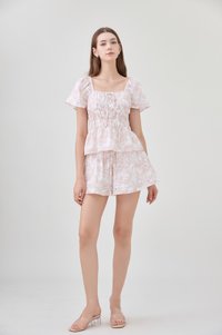 Emelia Toile Drawstring Crochet Short In Pink