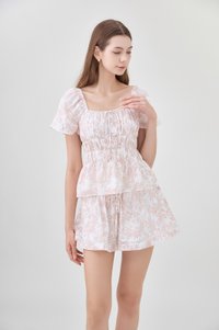 Emelia Toile Drawstring Crochet Short In Pink