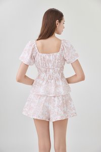 Emelia Toile Drawstring Crochet Short In Pink