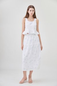 Miller Lace Floral Elastic Waist Midi Skirt