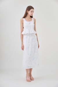 Miller Lace Floral Elastic Waist Midi Skirt