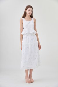 Miller Lace Floral Elastic Waist Midi Skirt