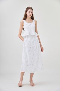 Miller Lace Floral Elastic Waist Midi Skirt