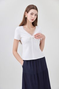 Ana Ribbon Lace Cotton Top In White