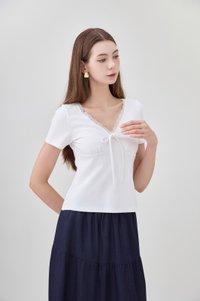 Ana Ribbon Lace Cotton Top In White
