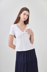 Ana Ribbon Lace Cotton Top In White
