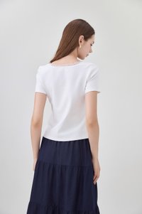 Ana Ribbon Lace Cotton Top In White