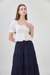 Ariyah Smocked Ruched Ruffles Top In White