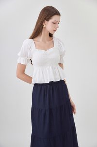 Ariyah Smocked Ruched Ruffles Top In White