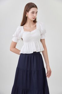 Ariyah Smocked Ruched Ruffles Top In White