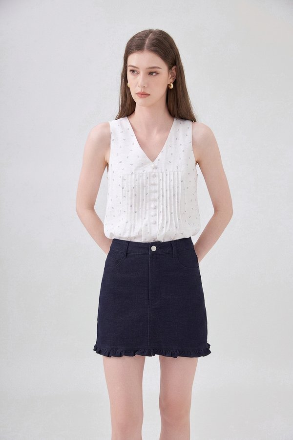 Bexley Ruffles Hem Denim Skort in Dark Wash