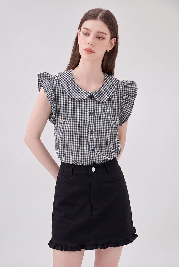 Bexley Ruffles Hem Denim Skort In Black