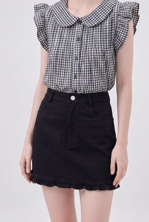 Bexley Ruffles Hem Denim Skort In Black