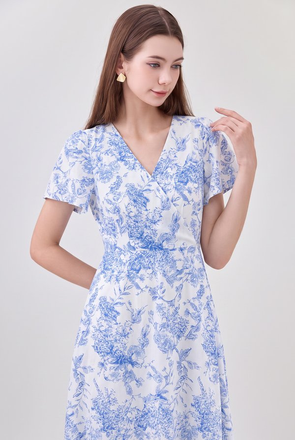 Melanie Floral Printed Faux Wrap Midi Dress