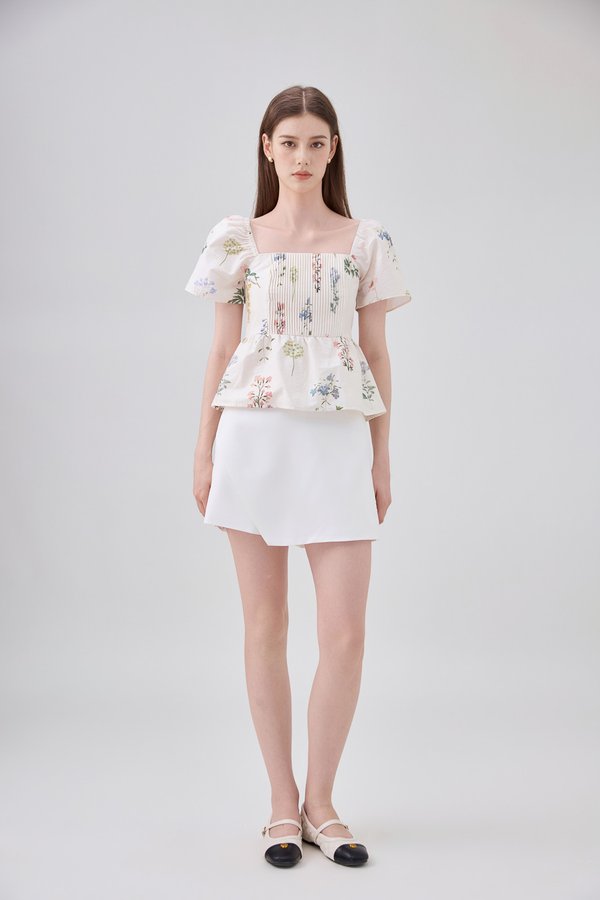 Chaya Botanical Garden Pintuck Babydoll Top In Light Cream